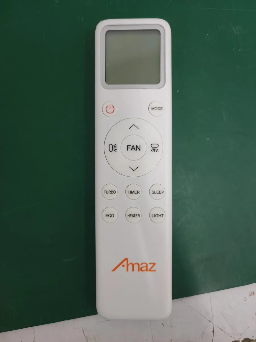 AMAZ-branded air conditioner remote control with its display and buttons visible