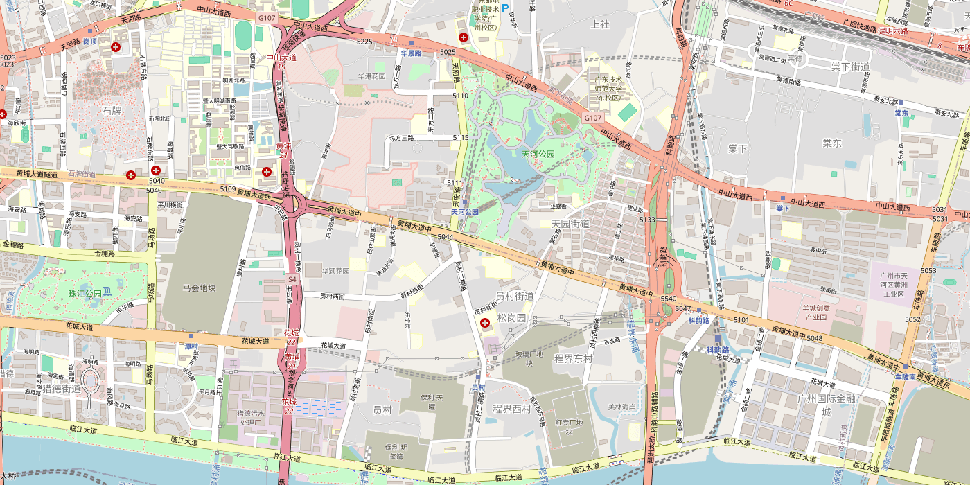 OpenStreetMap con la zona de la oficina AMAZ en Guangzhou Financial City