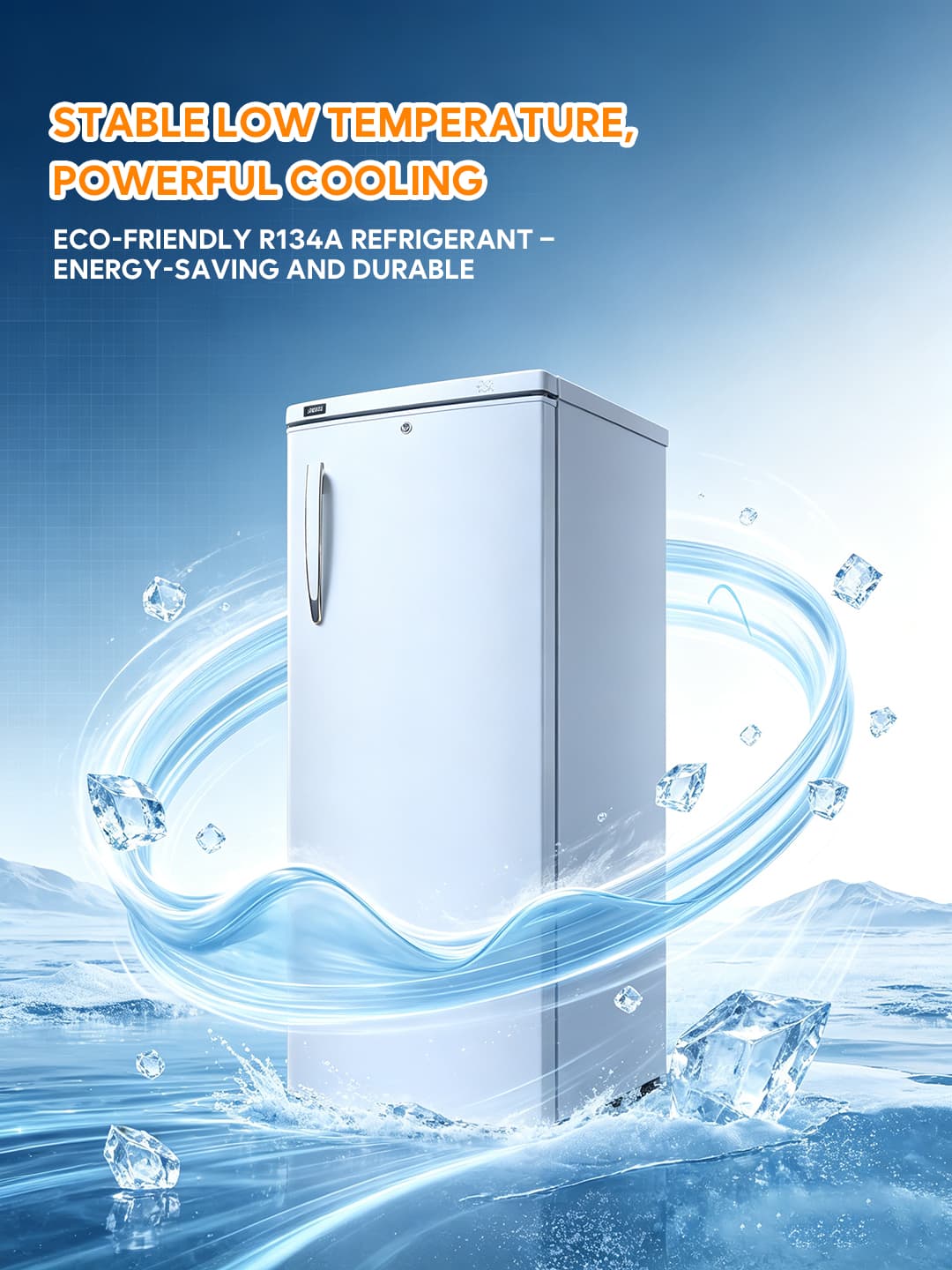 Supplier-provided upright freezer cooling feature artwork