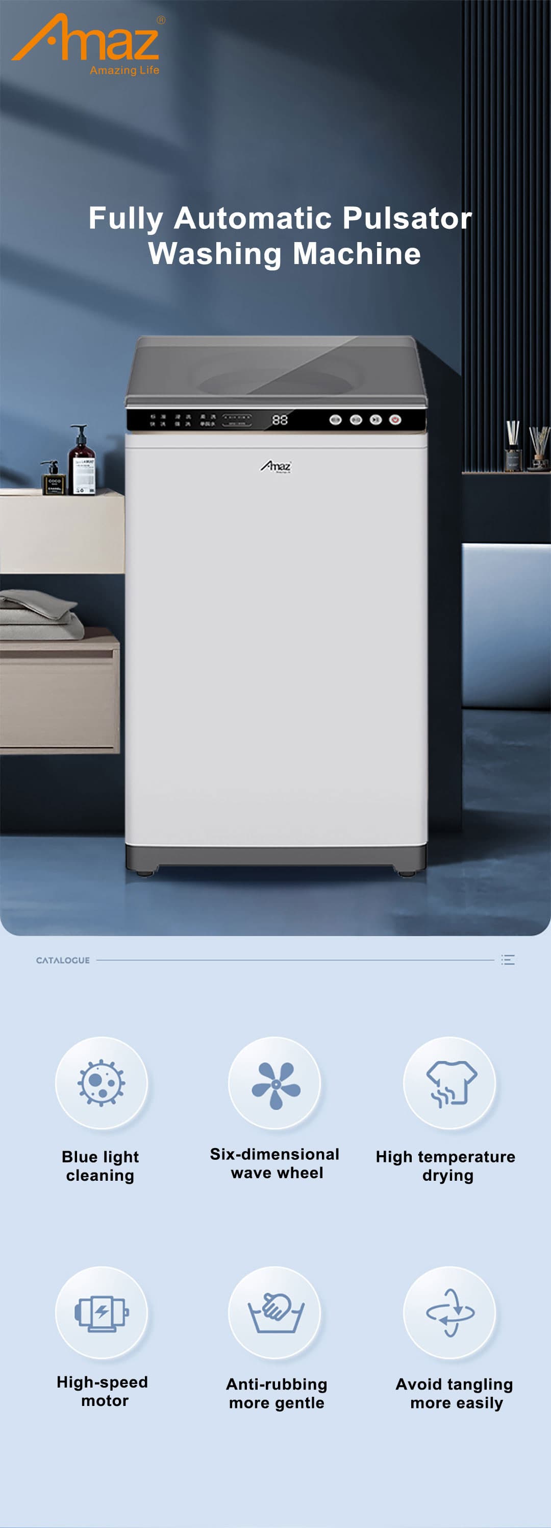 AMAZ fully automatic pulsator washing machine product artwork