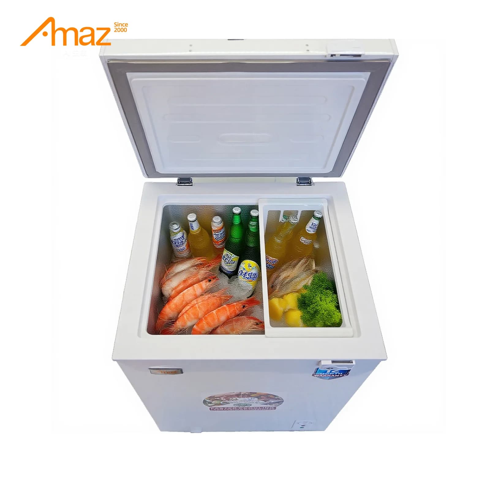 Chest freezer open-lid interior view