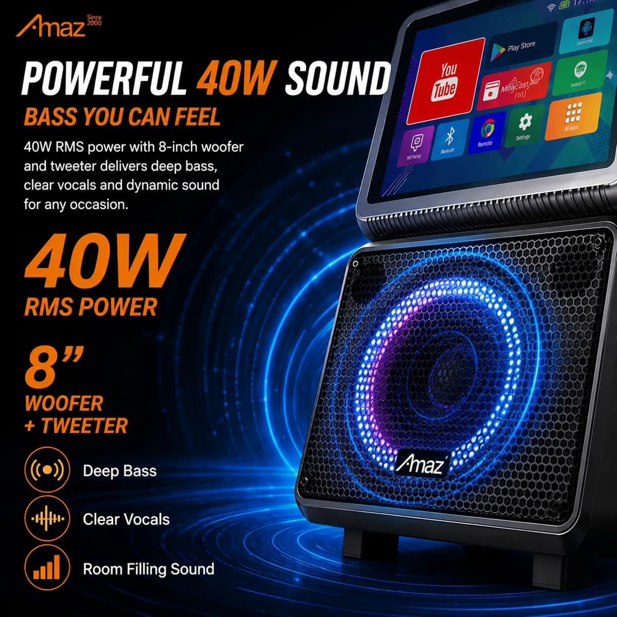 AL-PAV02 40 W sound and 8-inch woofer feature artwork