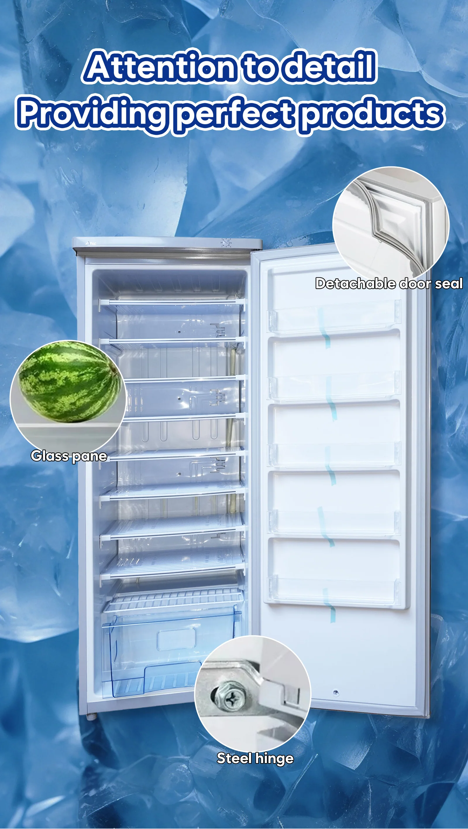 Supplied upright freezer door seal shelf and hinge detail sheet