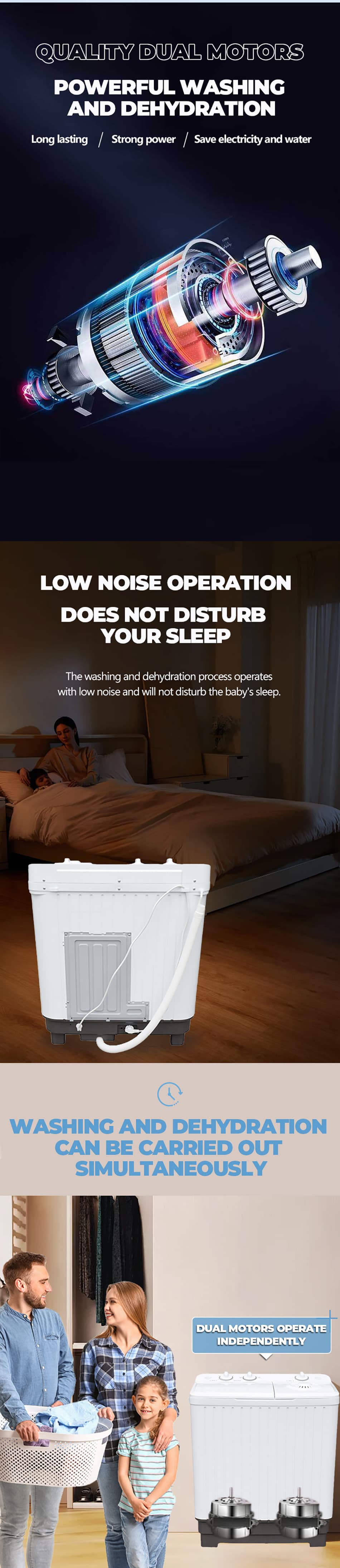 Twin-tub washer dual-motor and low-noise feature poster