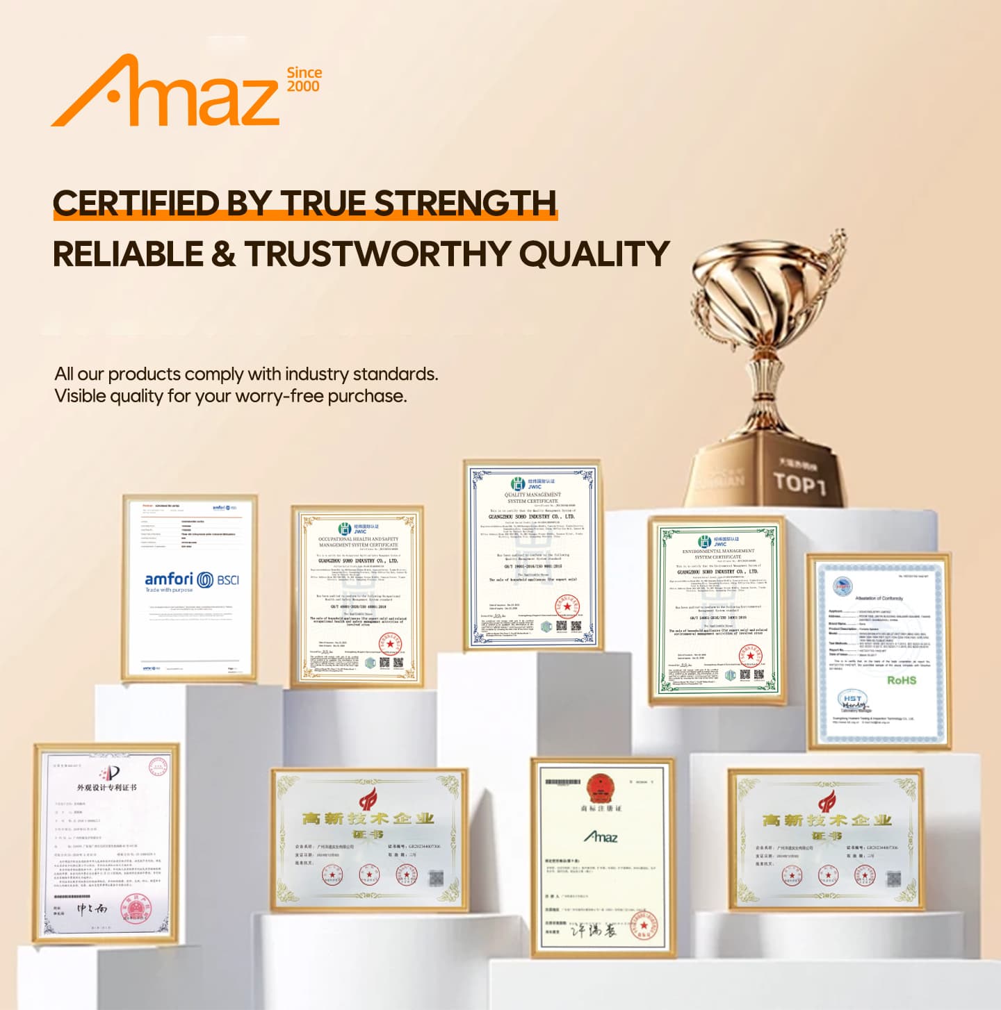 AMAZ quality and certificate information poster