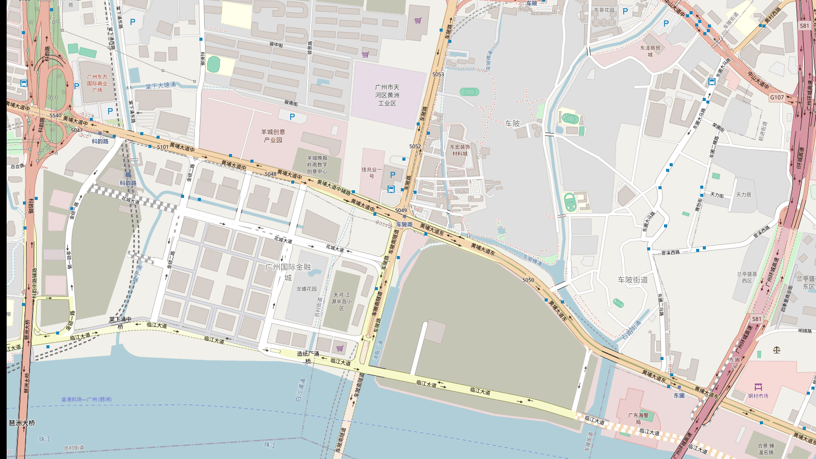 OpenStreetMap showing the AMAZ Guangzhou office area in International Financial City