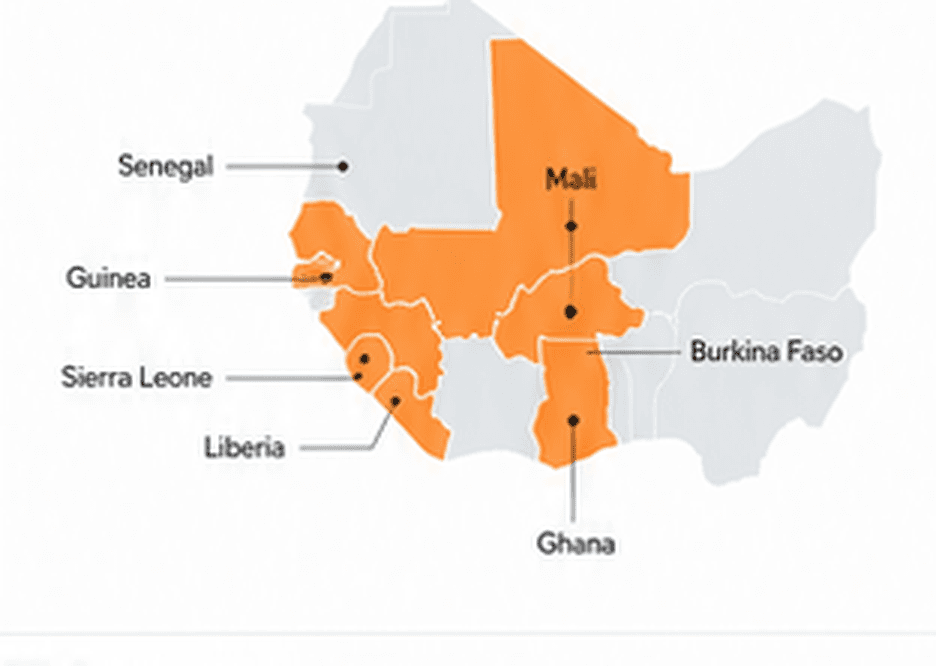 West Africa target markets including Senegal, Guinea, Mali, Ghana, Burkina Faso, Sierra Leone and Liberia